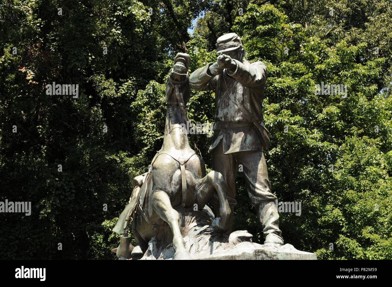 Cavalryman statua nel Wisconsin monumento in Vicksburg National Military Park, Vicksburg, Mississippi Foto Stock