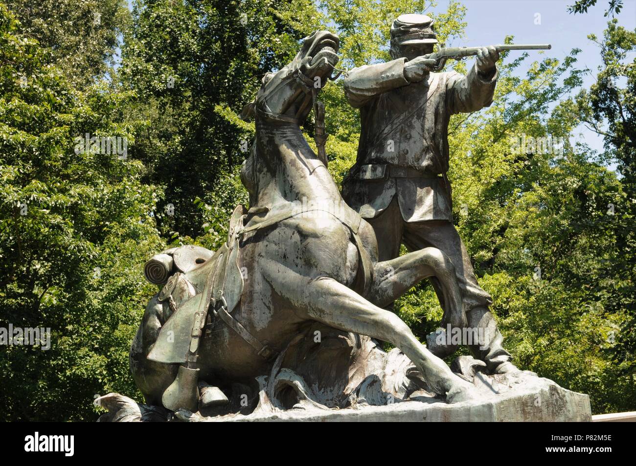 Cavalryman statua nel Wisconsin monumento in Vicksburg National Military Park, Vicksburg, Mississippi Foto Stock