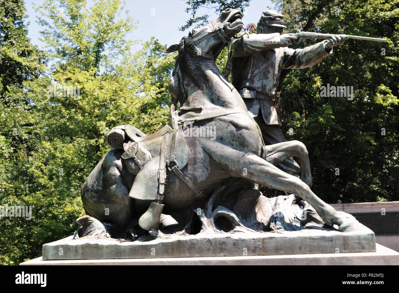 Cavalryman statua nel Wisconsin monumento in Vicksburg National Military Park, Vicksburg, Mississippi Foto Stock
