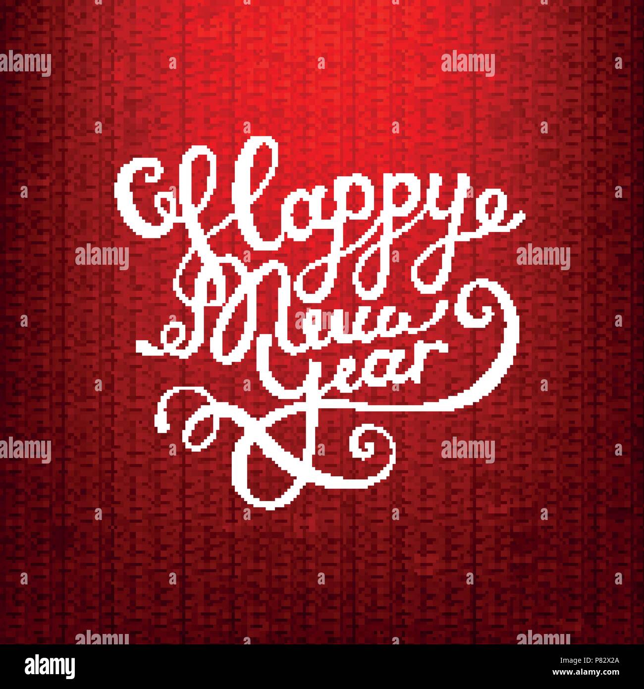 Stock illustrazione vettoriale testo calligrafico felice anno nuovo lettering design modello di scheda maglione sfondo. Calligraphy font style banner, creative Illustrazione Vettoriale