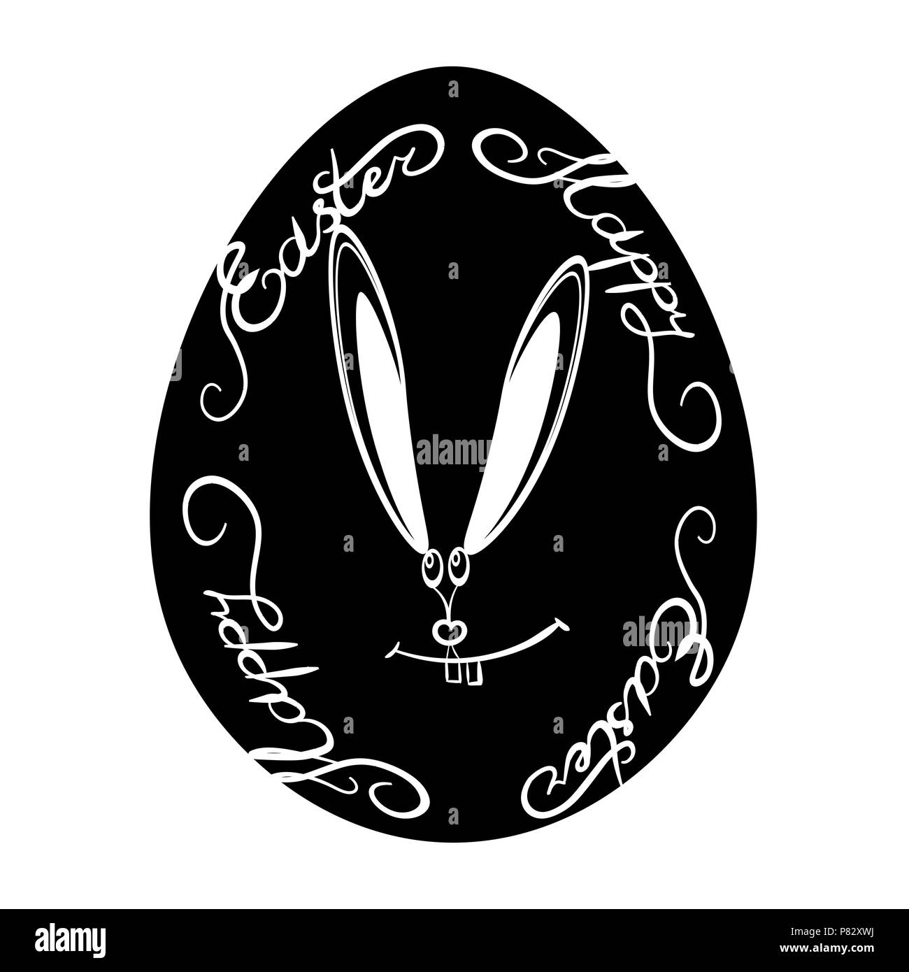 Uova di vettore. Congratulazioni con la Pasqua su uno sfondo bianco, cartolina. Allegro lepre, coniglio. iscrizione sul uovo - BUONA PASQUA Illustrazione Vettoriale