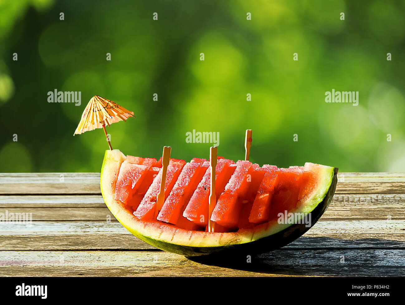 Sfocata verde con bokeh sullo sfondo della natura Foto Stock