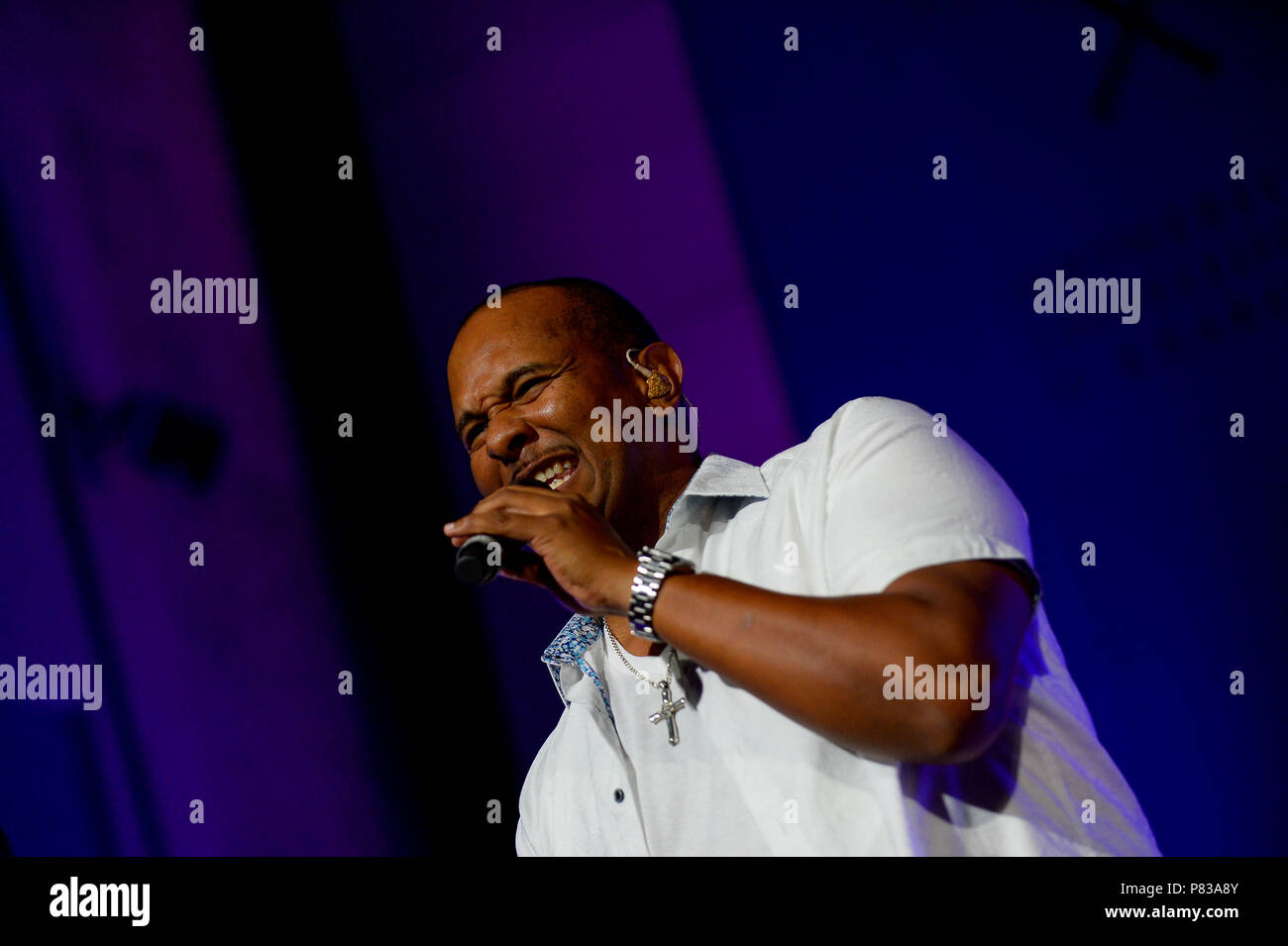 Cracovia in Polonia. 8 Luglio, 2018. Secondo tenore David Thomas da American Grammy Award assegnato band, prendere 6 compie durante il Summer Jazz Festival di Cracovia. Credito: Omar Marques/SOPA Immagini/ZUMA filo/Alamy Live News Foto Stock