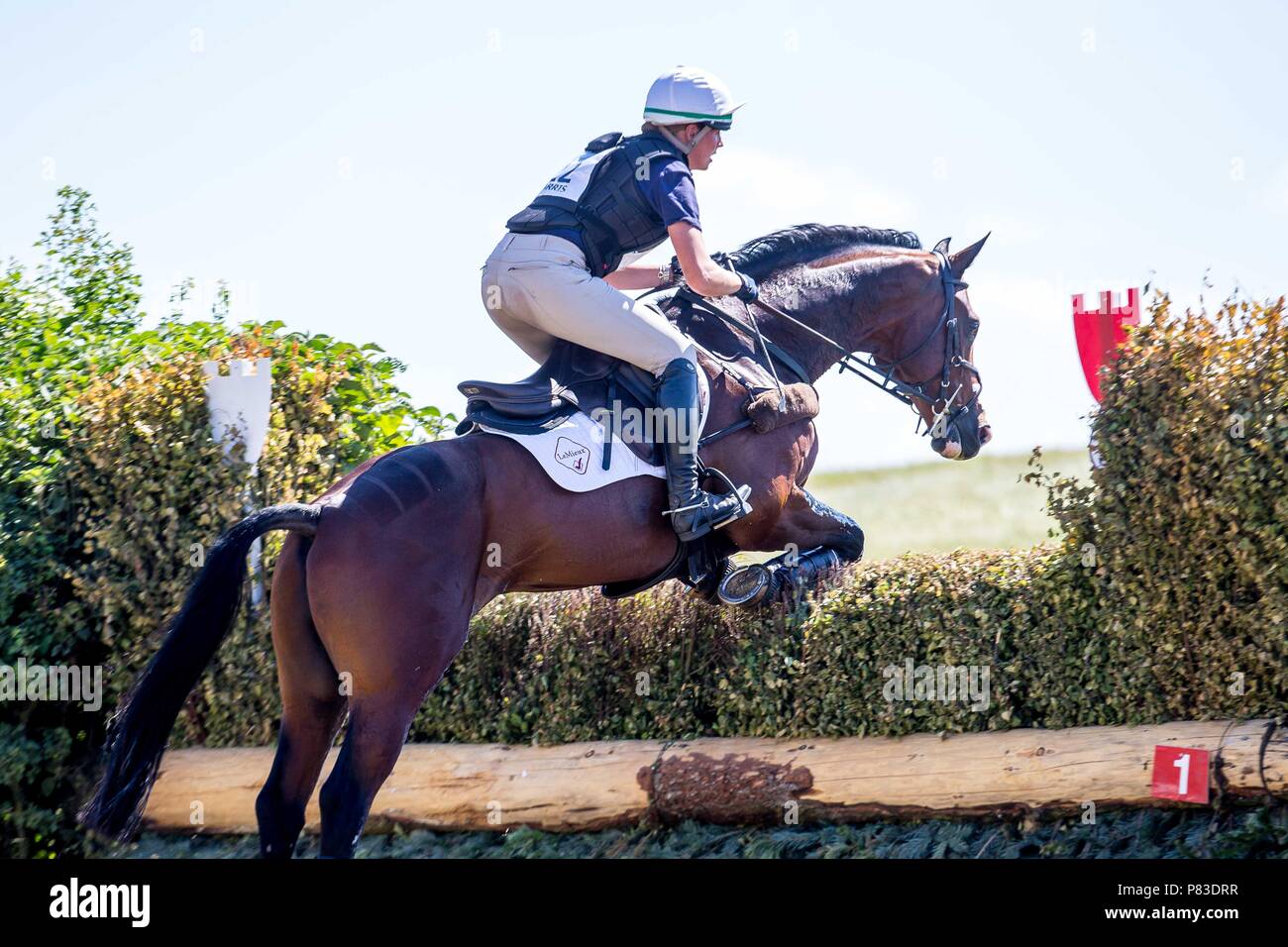 Wiltshire, Regno Unito. 8 Luglio, 2018. Al quarto posto. Flora Harris Bayano equitazione. GBR.Il giorno 4. Il CIC***. Caso Rider maestri. Sezione A. Cross Country. Il giorno 4. St James Barbury Horse Trials. Wroughton. Wilstshire. Regno Unito. 08/07/2018. Credito: Sport In immagini/Alamy Live News Foto Stock