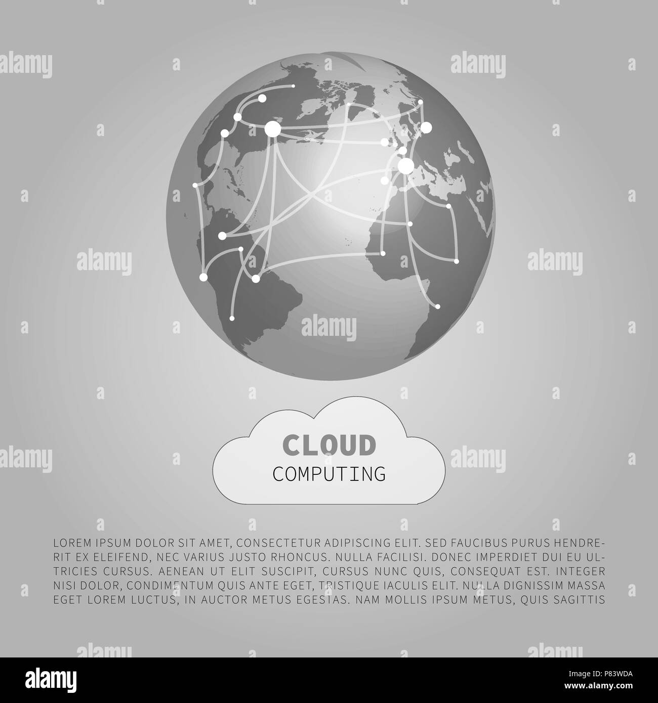 Bianco e nero stile moderno e minimale il Cloud Computing, la struttura delle reti di telecomunicazione, Concept Design, connessioni di rete trasparente Wireframe geometrico - Illustrazione Vettoriale Illustrazione Vettoriale