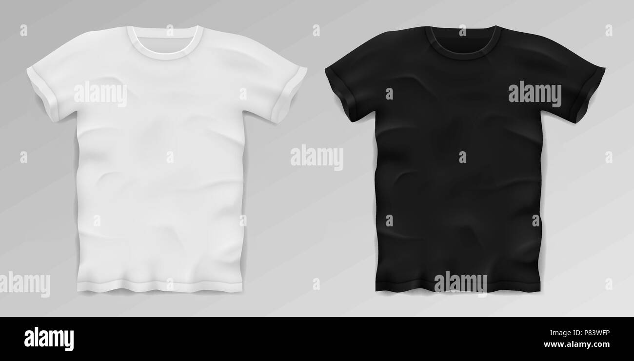 Bianco e nero maschio realistico t-shirt. Blank sport t-shirt modello isolato. Il cotone uomo shirt design. Illustrazione Vettoriale Illustrazione Vettoriale