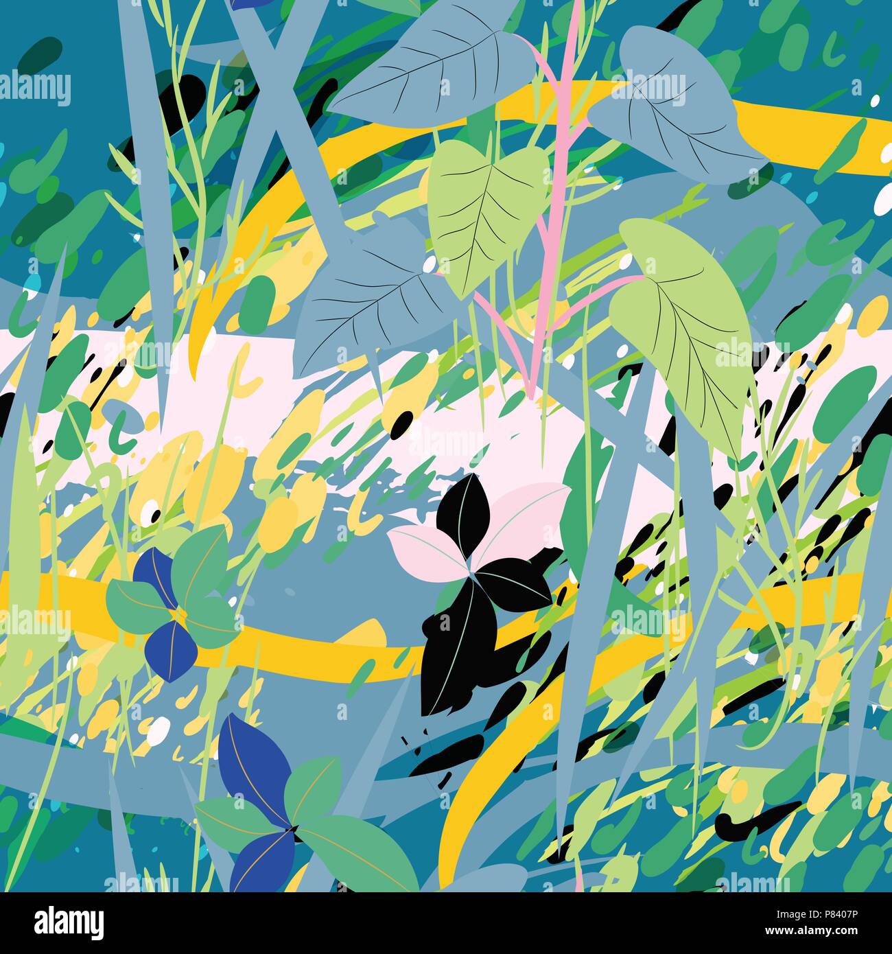 Militari di camuffamento di texture con alberi, rami, erba e acquerello macchie Illustrazione Vettoriale