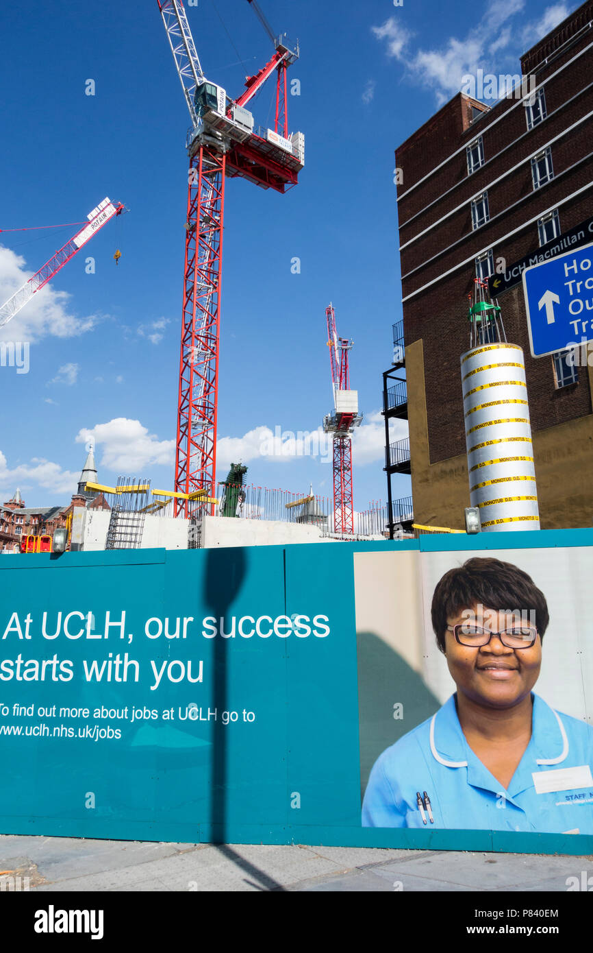 I lavori di costruzione presso l'UCLH Proton Beam Therapy Center, Grafton Way, Londra, WC1, Regno Unito Foto Stock