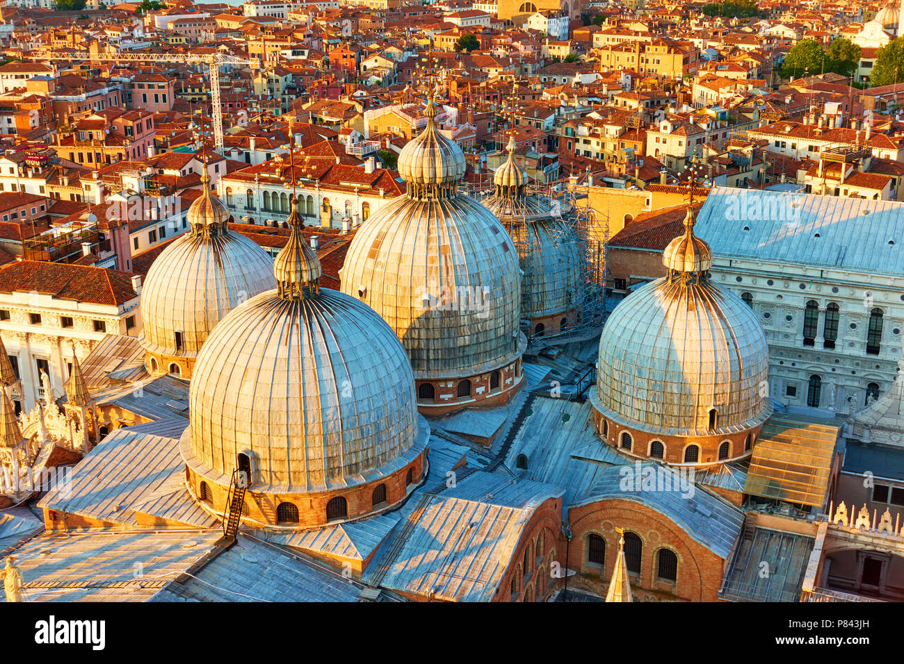 Le Cupole della Cattedrale Patriarcale Basilica di San Marco a Venezia in prima serata, Italia Foto Stock