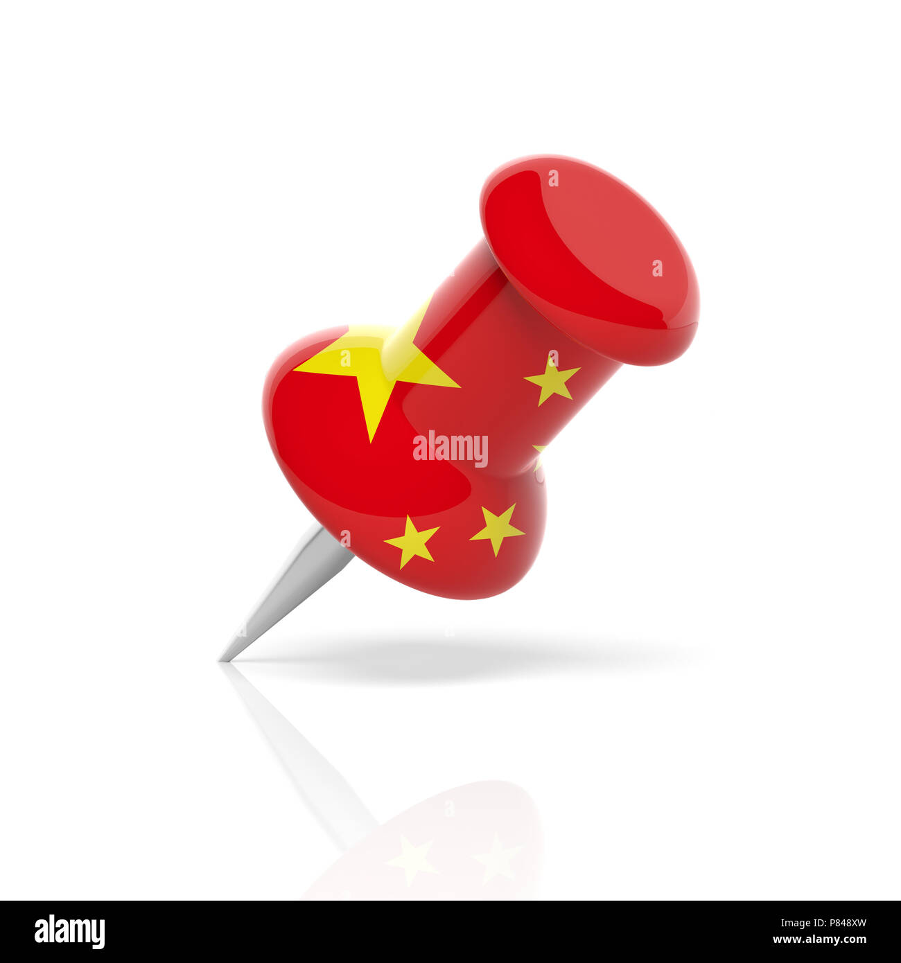 Simbolo cinese. Bandiera della Cina spingere il pin isolato su sfondo bianco. 3d'illustrazione. Foto Stock