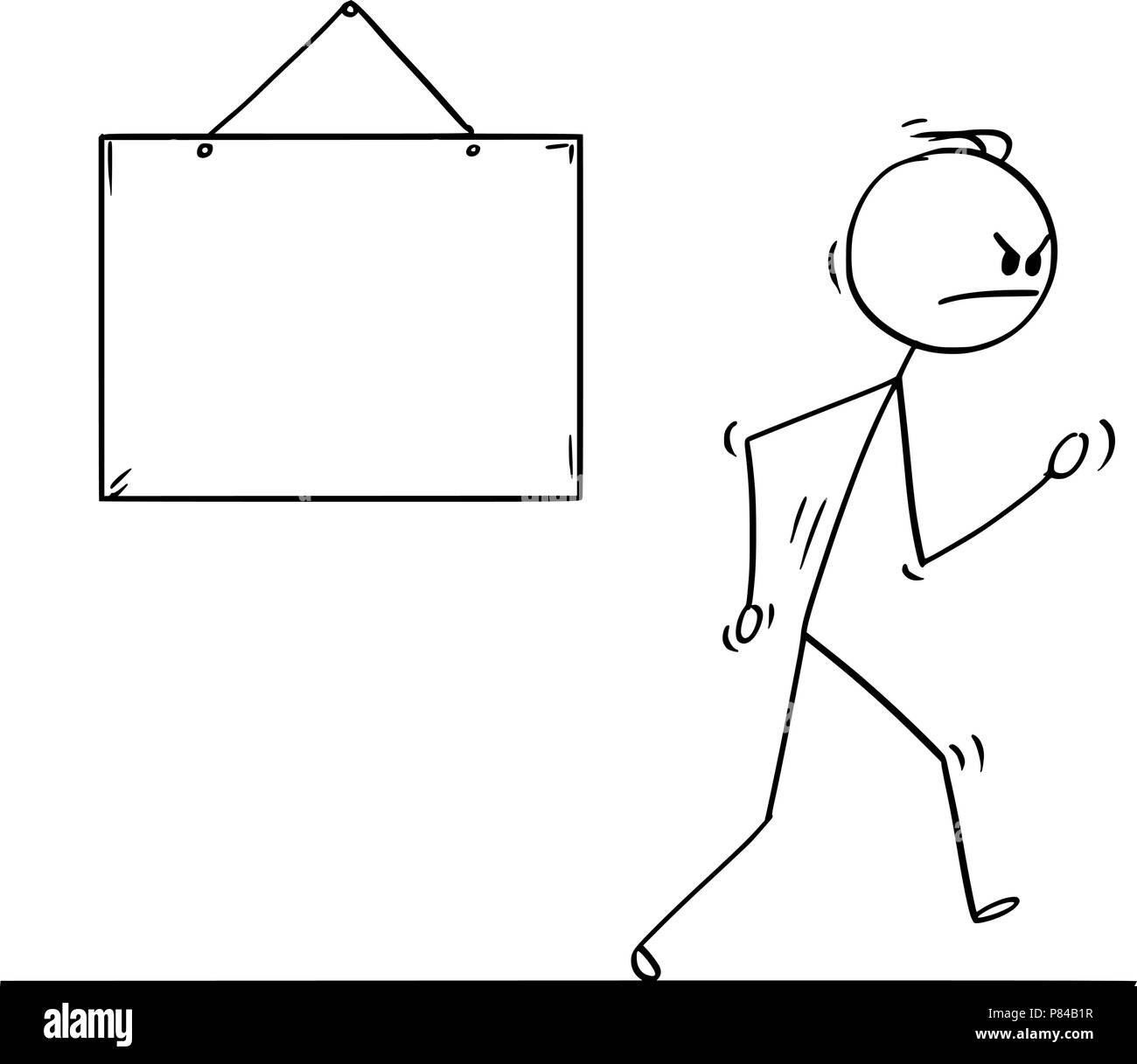 Cartoon di Angry Man a piedi dal segno vuoto Illustrazione Vettoriale