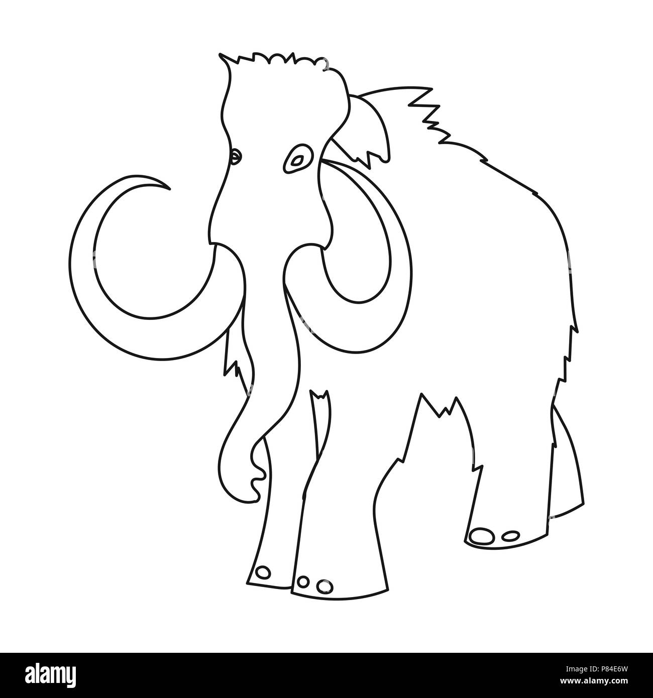 Mammut lanosi icona in stile contorno isolati su sfondo bianco. Età della pietra simbolo illustrazione vettoriale. Illustrazione Vettoriale