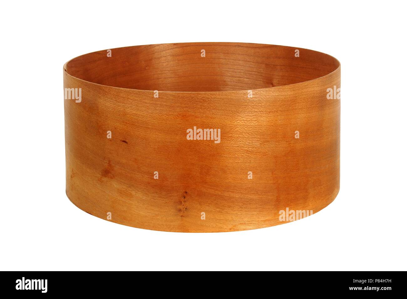 Round scatola di legno isolato su sfondo bianco Foto Stock