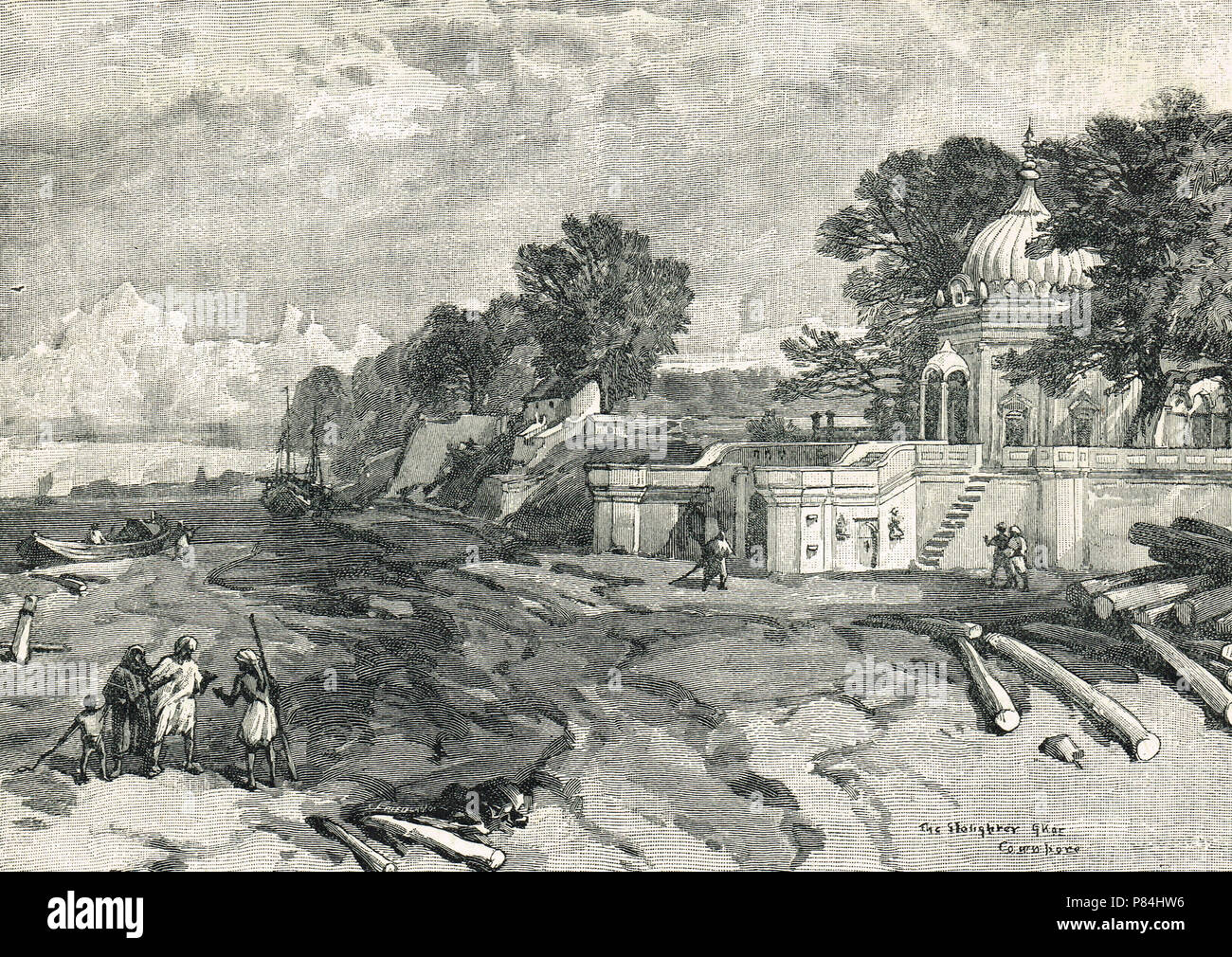 La macellazione Ghat, o un massacro Ghat, Cawnpore (presente giorno Kanpur), India. Sito della macellazione di superstiti dell assedio di Cawnpore, il 27 giugno 1857, durante la Ribellione indiana del 1857 Foto Stock