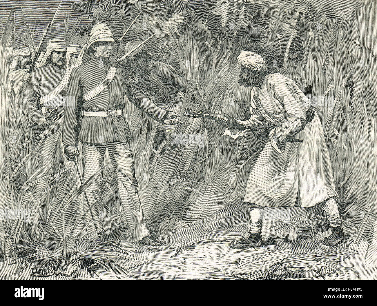 Cattura di Tantia Tope, Ramachandra Panduranga, Cawnpore ribellione leader, ribellione indiana del 1857, in Madhya Pradesh, in India nel 1859 (noto anche come Tatya Tope e Tantia Topee) Foto Stock