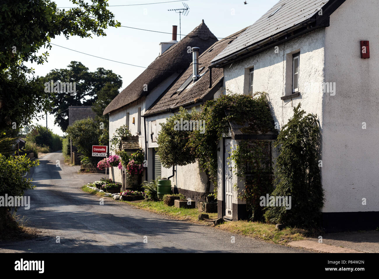 Villaggio di Cheriton Bishop, Devon, sobborgo, vendita casa rurale, frazione crocevia, strada di campagna, viale arteria, thruway turnpike Foto Stock