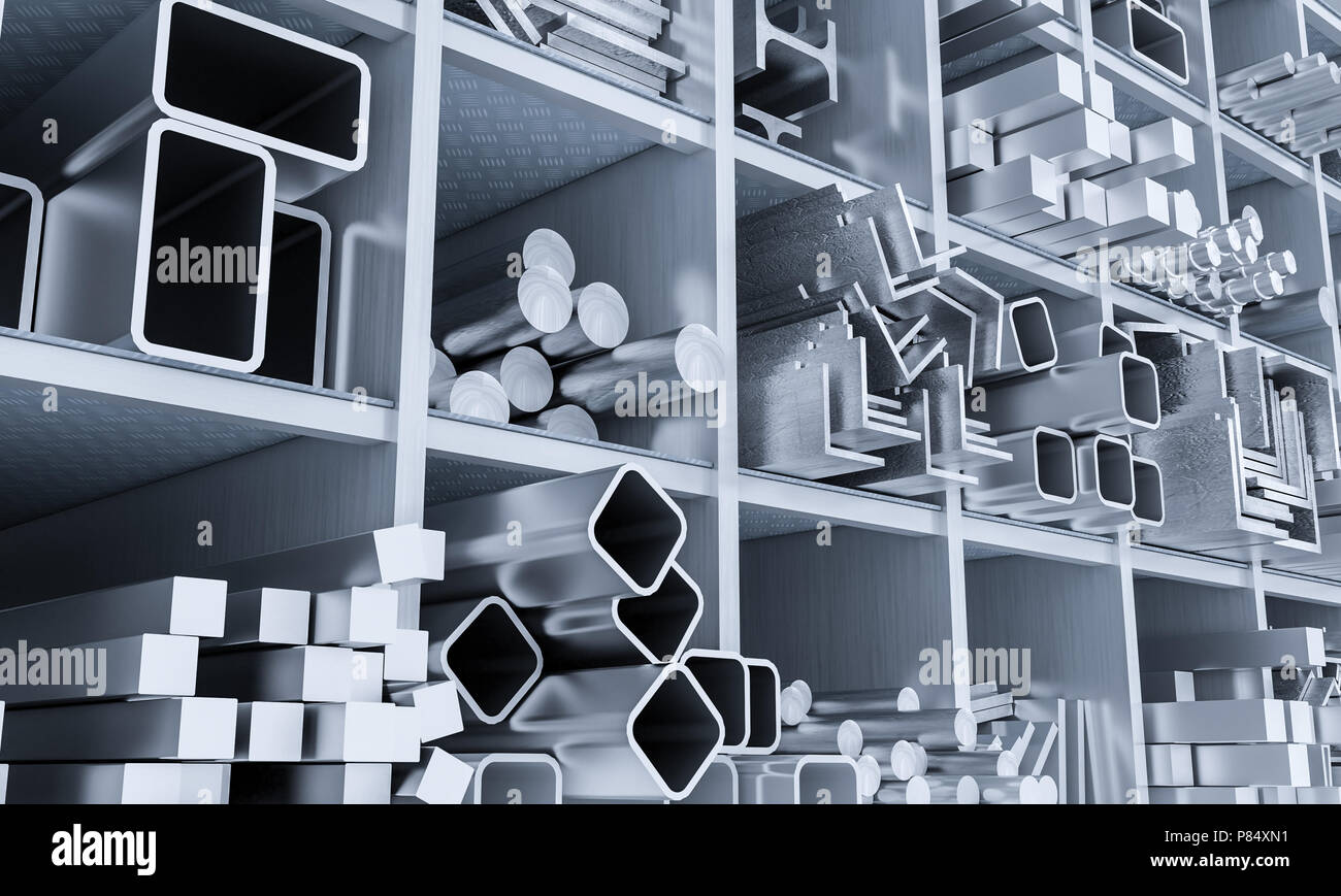 Diversi tipi di profilo metallico 3d rendering immagine Foto Stock