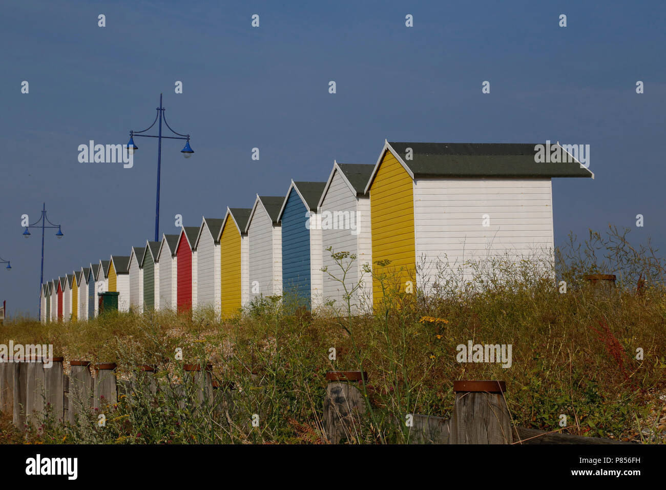 Spiaggia di Eastbourne capanne Foto Stock