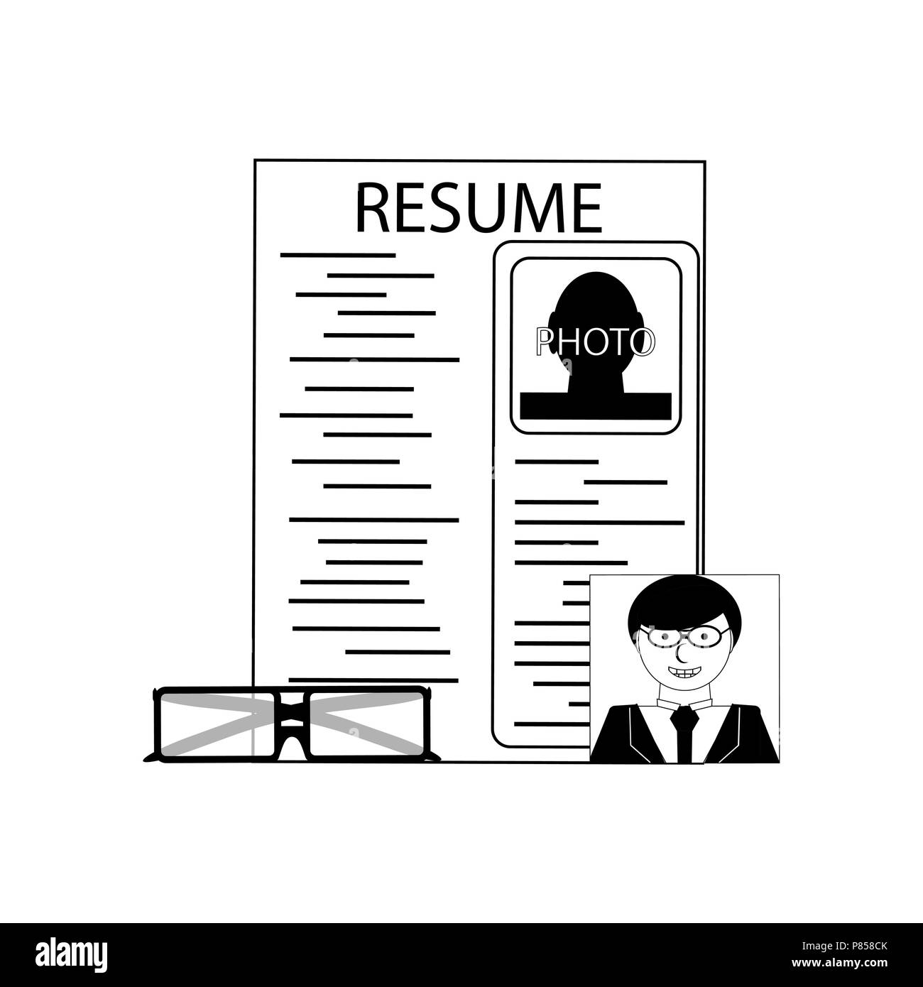 Trovare lavoro concetto aziendale profilo lineare. Curriculum Vitae Curriculum e foto dei candidati. Illustrazione Vettoriale. scrittura cv stile linea Illustrazione Vettoriale