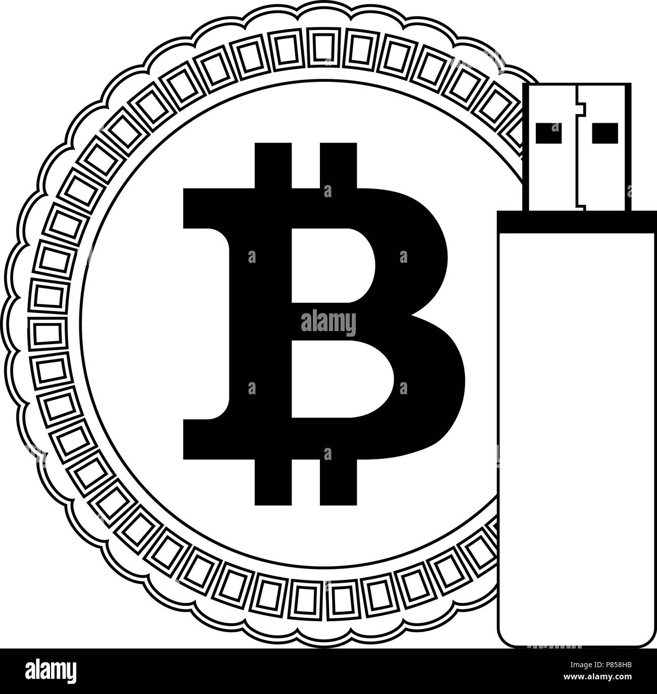 Storage bitcoin stile linea. Moneta di bit e unità USB flash memory. Illustrazione Vettoriale Illustrazione Vettoriale