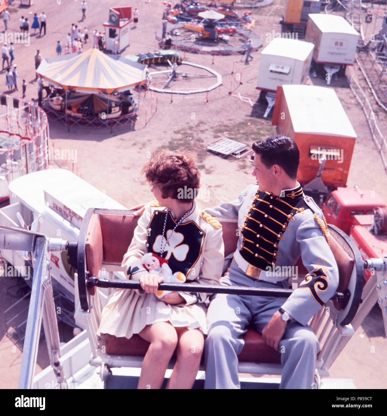 Ruota panoramica Ferris ride dal di sopra in Kansas, ca. 1965. Foto Stock