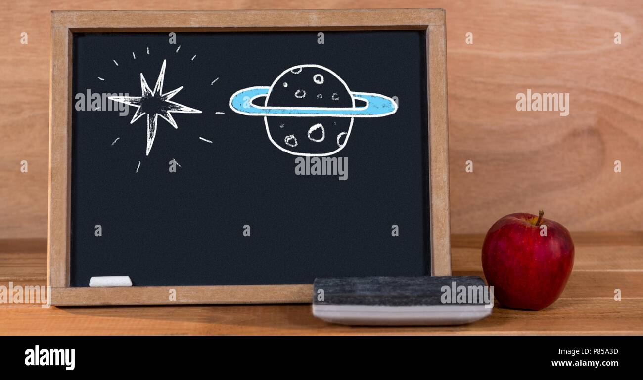 Pianeta e stella istruzione disegni su lavagna per la scuola Foto Stock