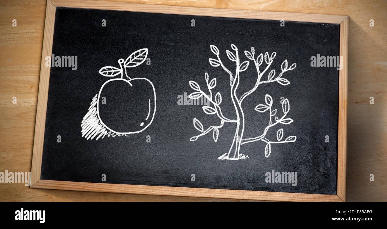 Apple e albero Natura Istruzione disegno sulla lavagna Foto Stock
