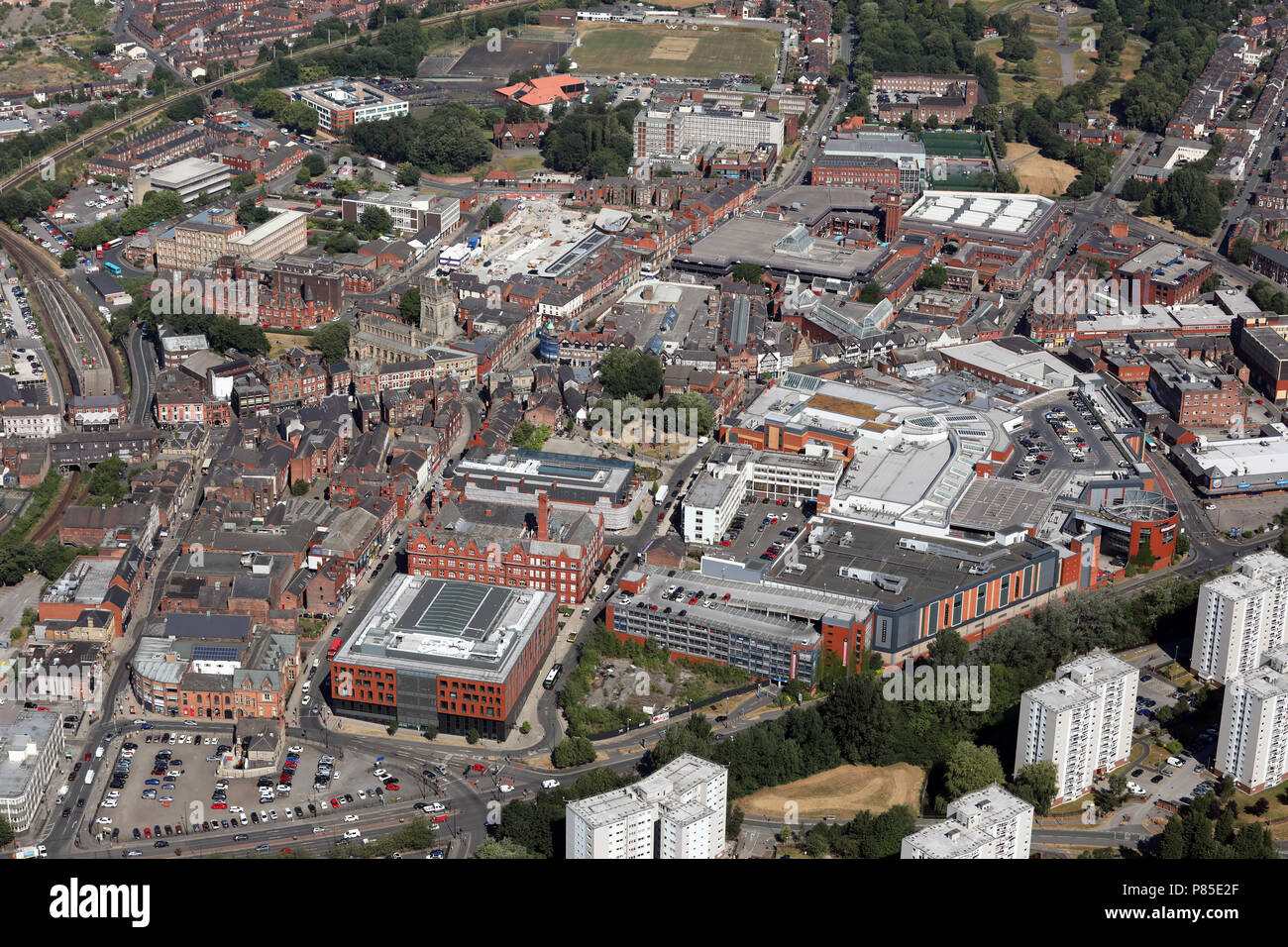 Vista aerea del Wigan centro città Foto Stock