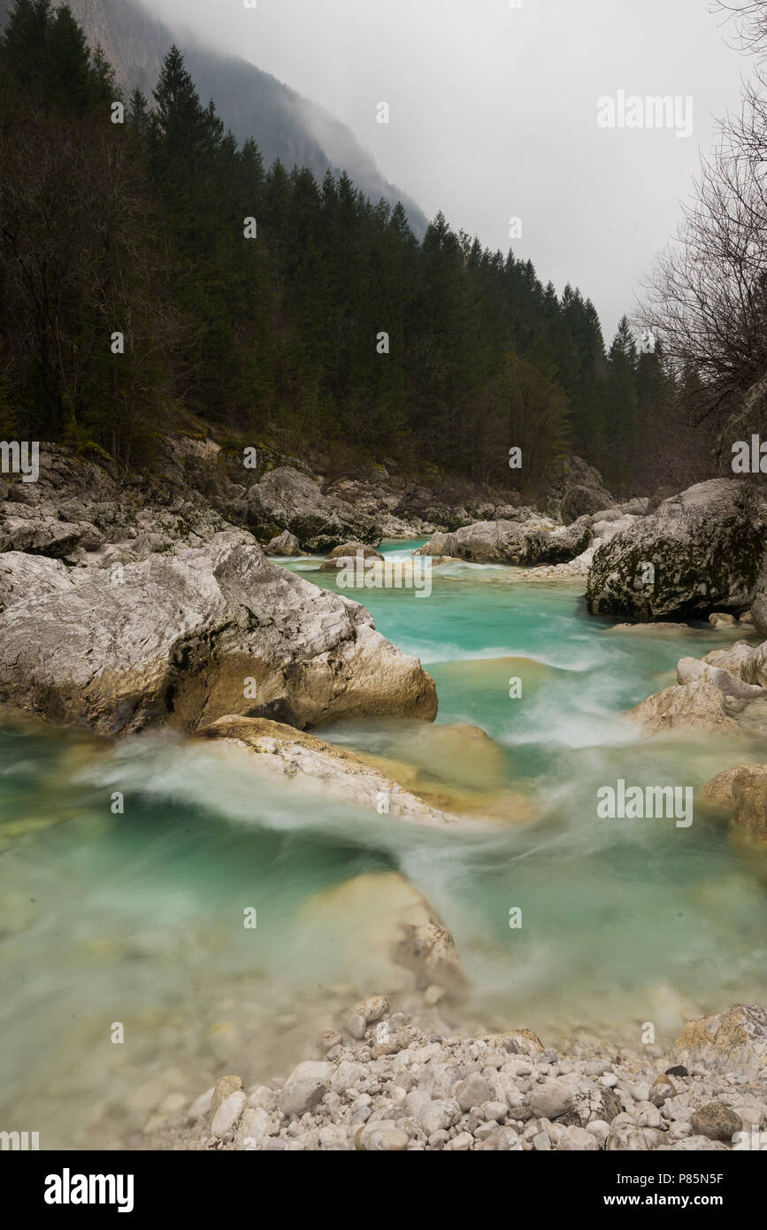 Soca river. Il Parco Nazionale del Triglav. La Slovenia Foto Stock