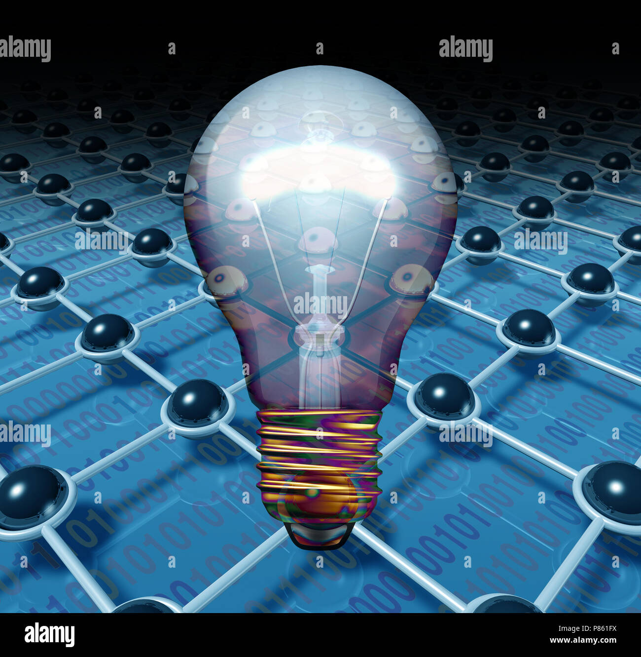 Soluzione software per la tecnologia del futuro idea creativa nozione come un astratto simbolo di connessione come a3D render. Foto Stock