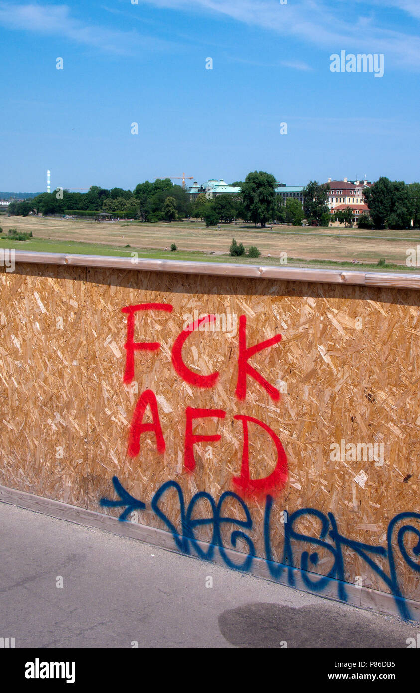 Graffiti di protesta contro l'ala destra tedesco partito politico, alternativi für Deutschland, (AFD), Dresda, Sassonia, Germania. Foto Stock