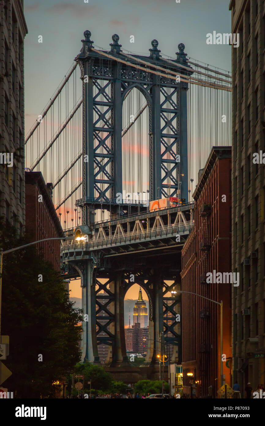 Una delle più famose vedute DUMBO, Brooklyn. Foto Stock