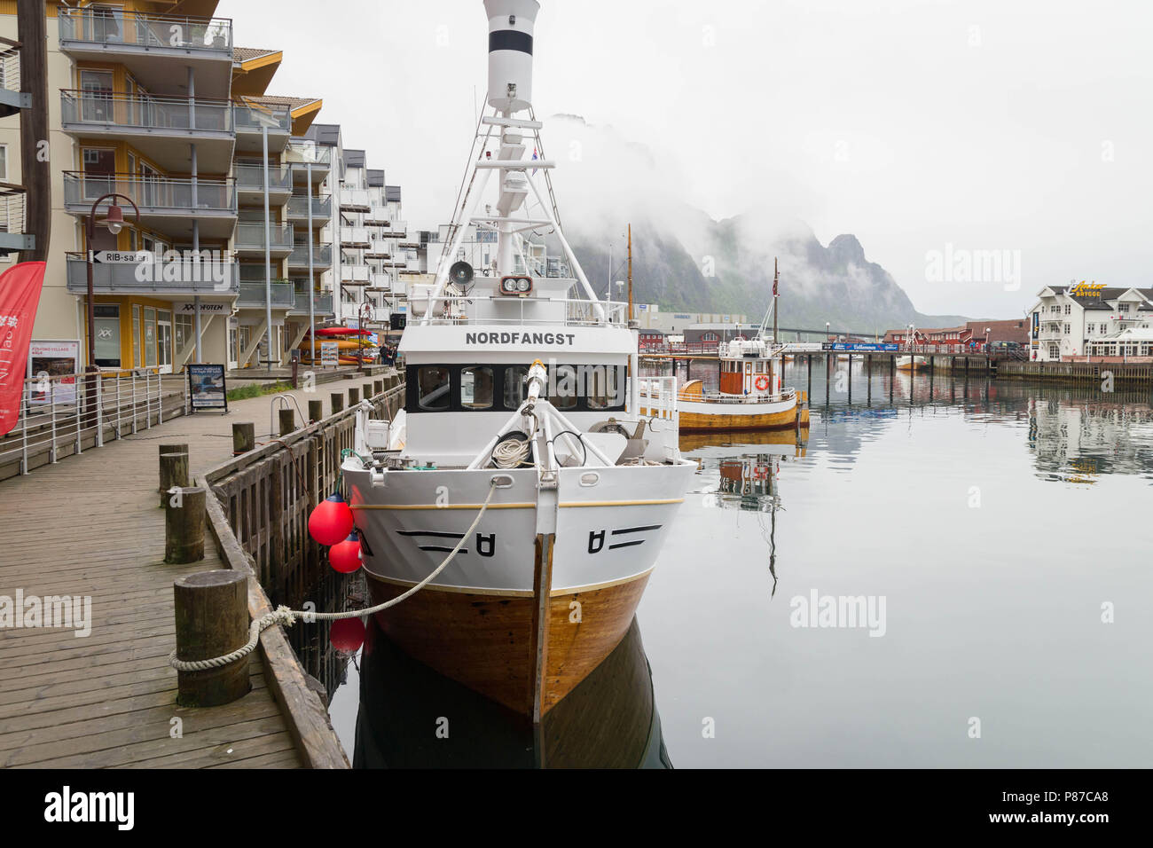 Svolvaer Harbour nelle isole Lofoten, Nordland, Norvegia Foto Stock