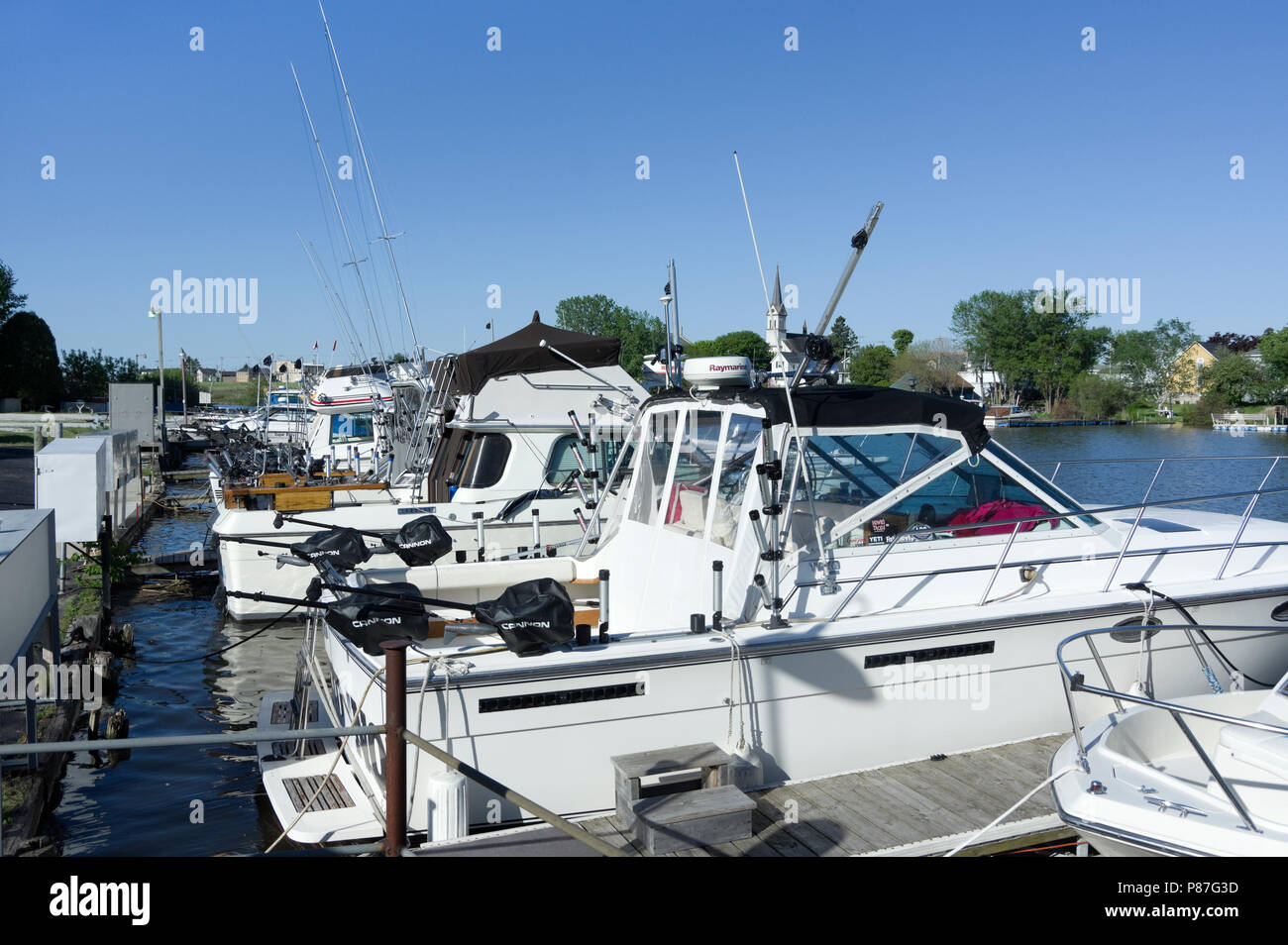 Il lago Michigan charter barche da pesca ormeggiate a due fiumi, Wisconsin Foto Stock