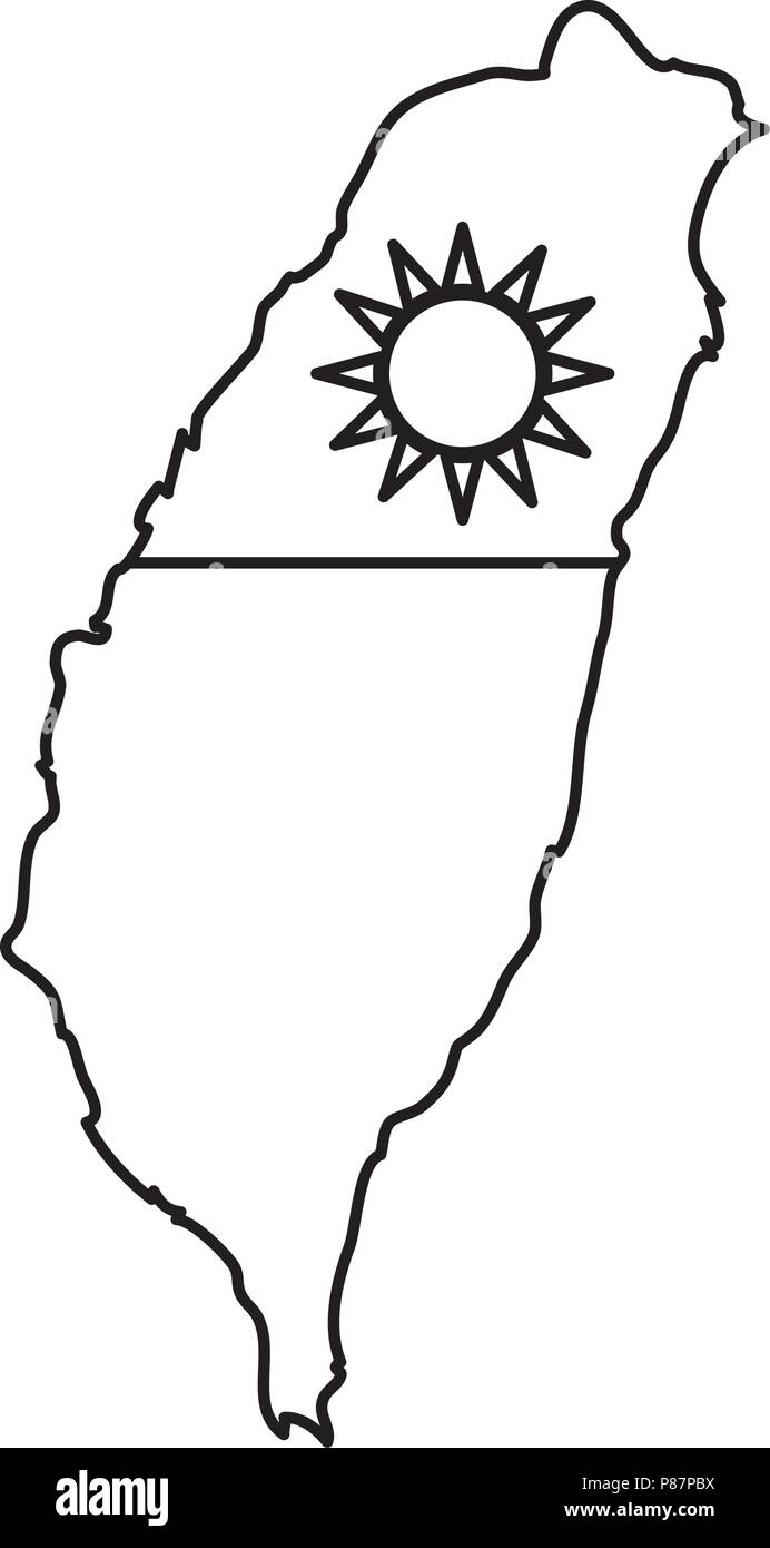 Bandiera di Taiwan nella forma della mappa su sfondo bianco, illustrazione vettoriale Illustrazione Vettoriale
