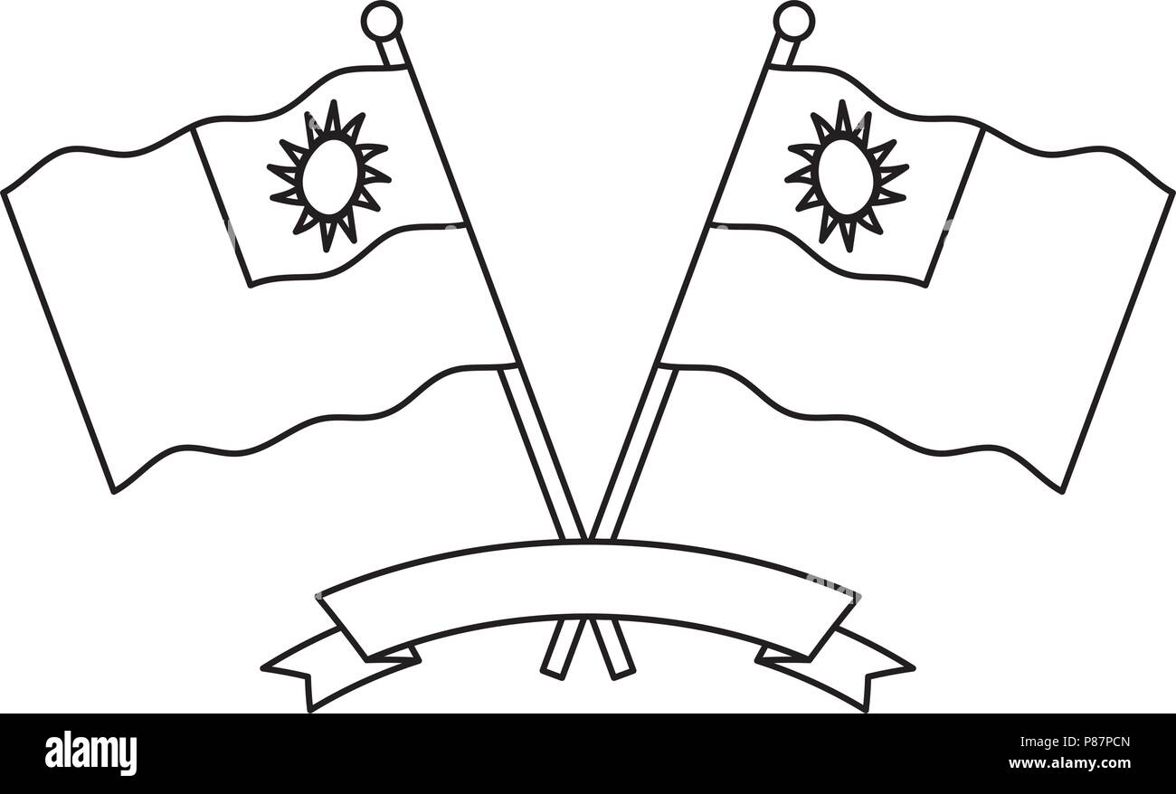 Nastro decorativo e bandiere incrociate di taiwan su sfondo bianco, illustrazione vettoriale Illustrazione Vettoriale