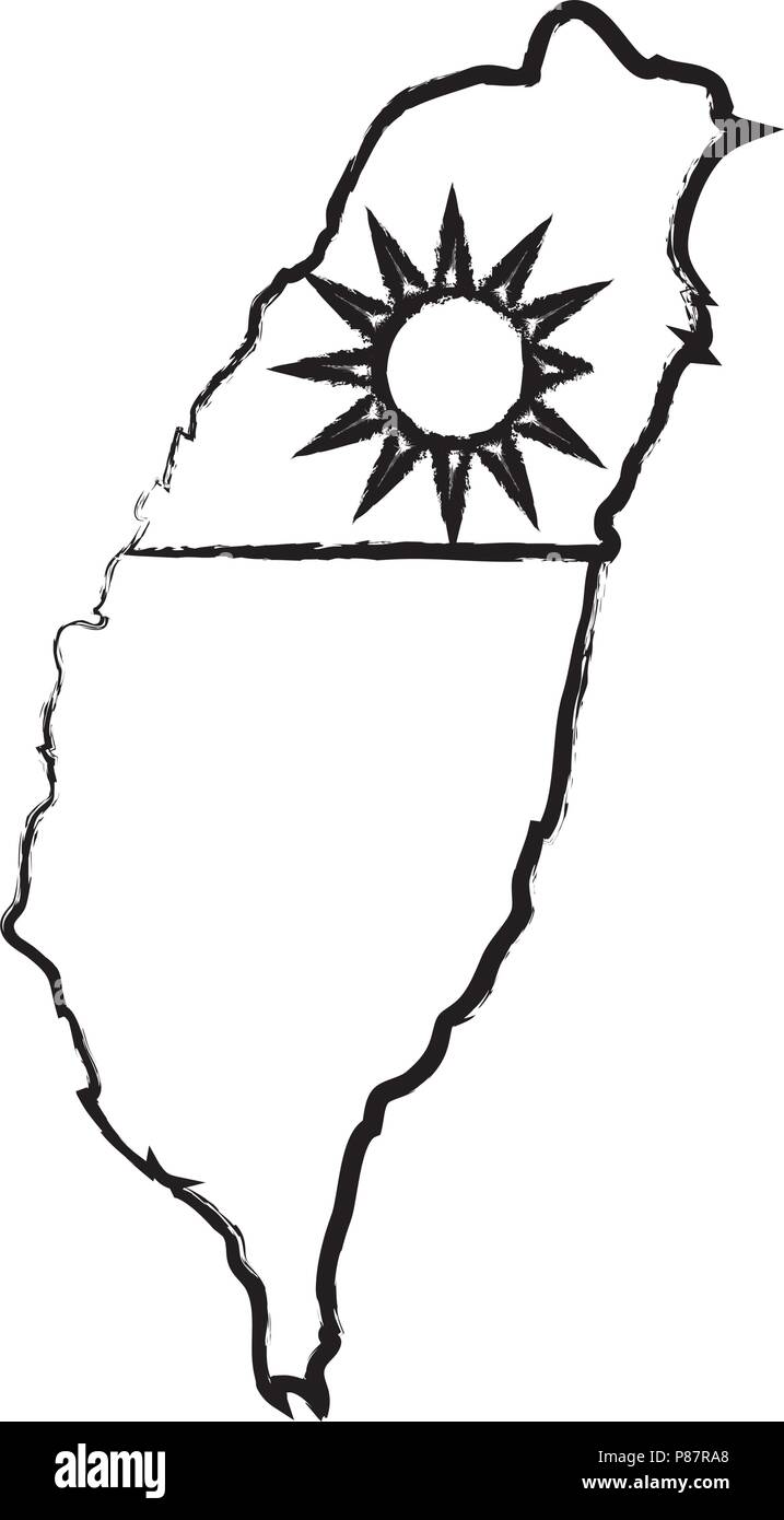 Bandiera di Taiwan nella forma della mappa su sfondo bianco, illustrazione vettoriale Illustrazione Vettoriale