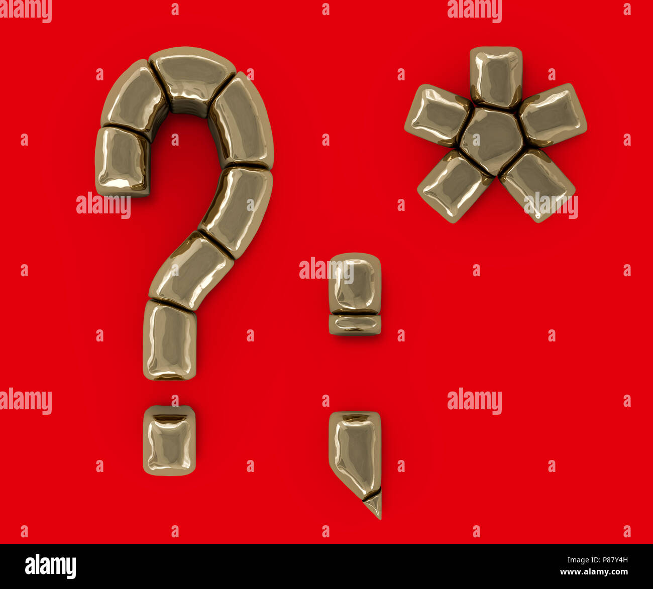 Serie di lettere e numeri e simboli da oro bar. Il rendering 3D Foto Stock