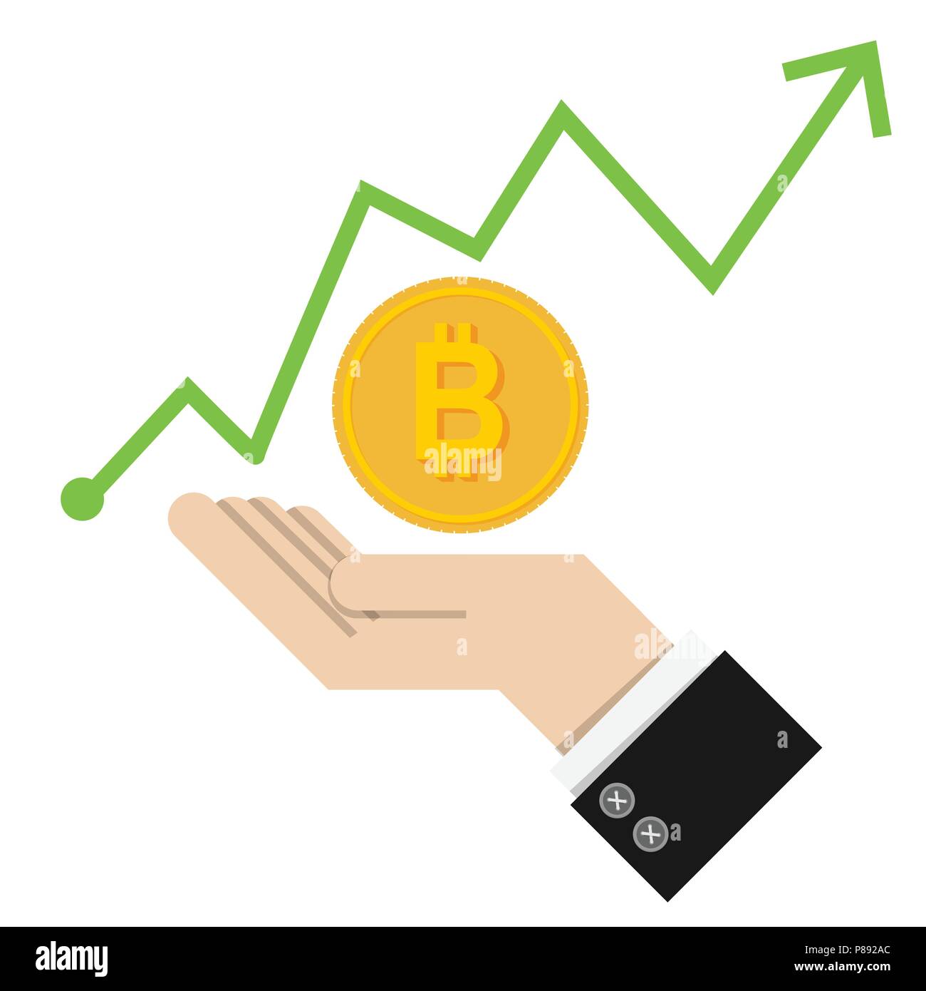 Illustrazione Vettoriale. Il successo finanziario concetto con golden Bitcoins scala sul grafico verde su sfondo grafico. isolato su sfondo bianco. scambi fin Illustrazione Vettoriale