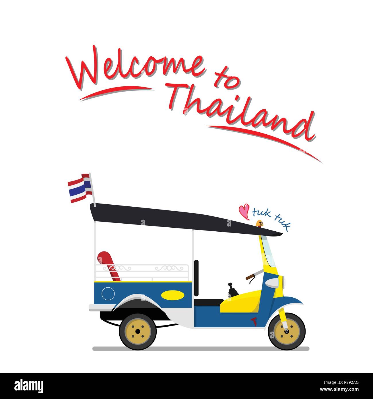 Un tuk tuk è un taxi locale veicolo a tre ruote. ride tuk tuk è attività più popolare per i turisti per attrazione turistica attorno a Bangkok, Thail Illustrazione Vettoriale