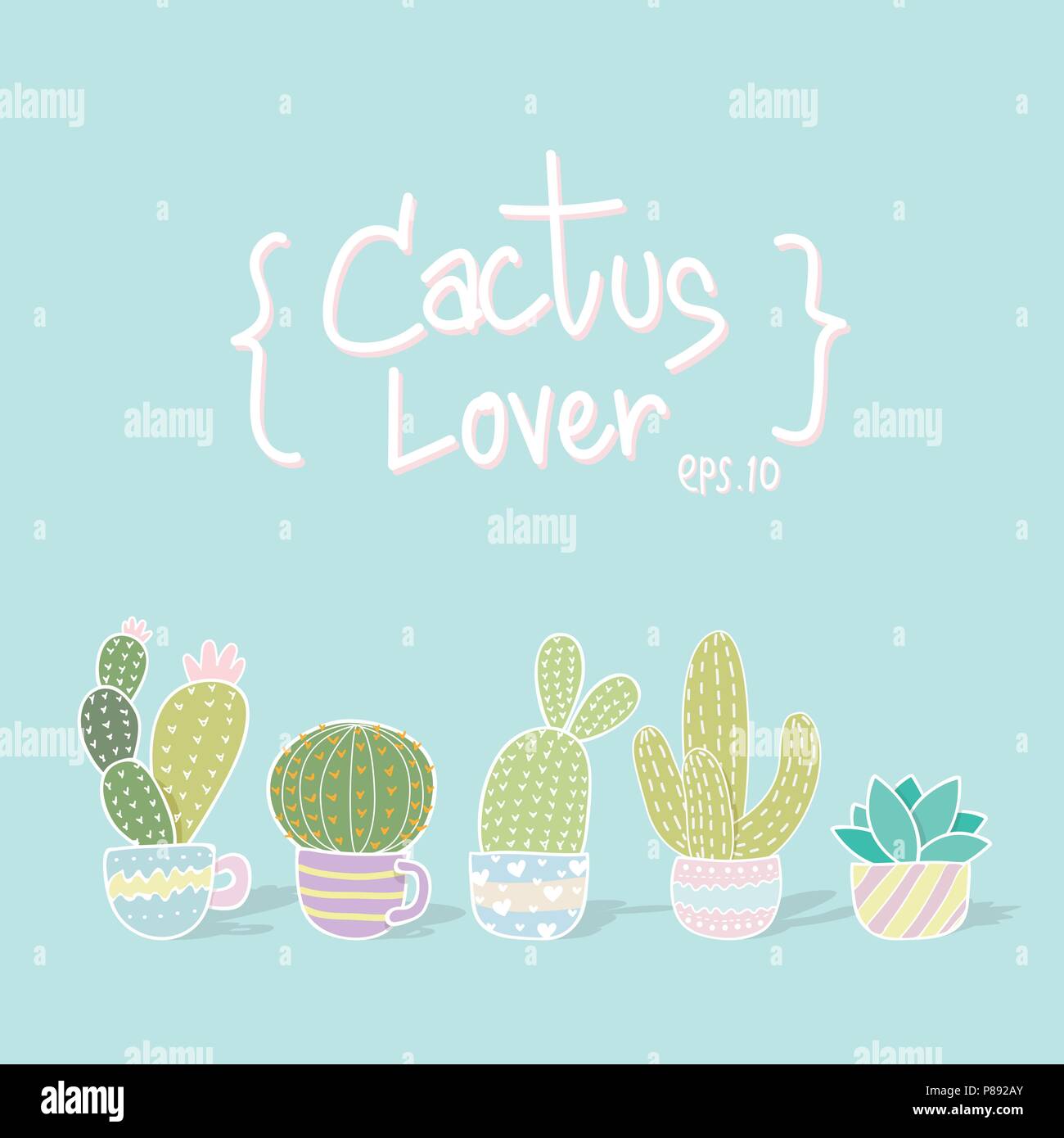 Illustrazione Vettoriale cactus pattern. sfondo colorato dai colori pastello modello senza giunture di diversi Cartoon carino cactus per lo sfondo Illustrazione Vettoriale