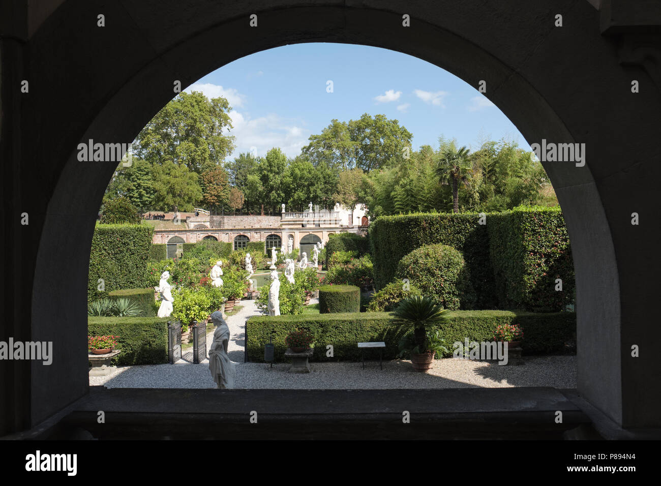 Giardini del Palazzo Pfanner, Lucca, Toscana, Italia, Europa Foto Stock