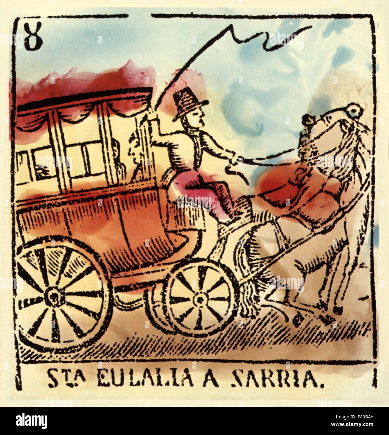 Catalunya. Fiestas y tradiciones populares. Excursión al convento de los capuchinos de Santa Eulalia en Sarriá di Barcellona. Coloreado Grabado del siglo XIX. Foto Stock