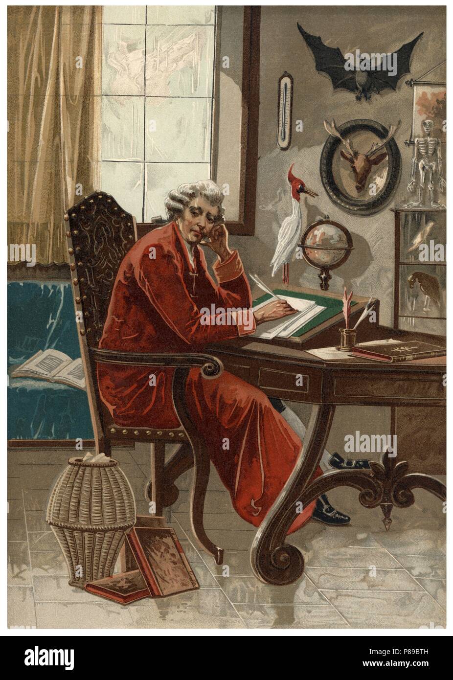 George-Louis Leclerc (1707-1788), il conte di Buffon. Naturalista, matematico, biologo, cosmologist e scrittore francese, riflettendo seduto alla sua scrivania. Incisione, 1896. Foto Stock