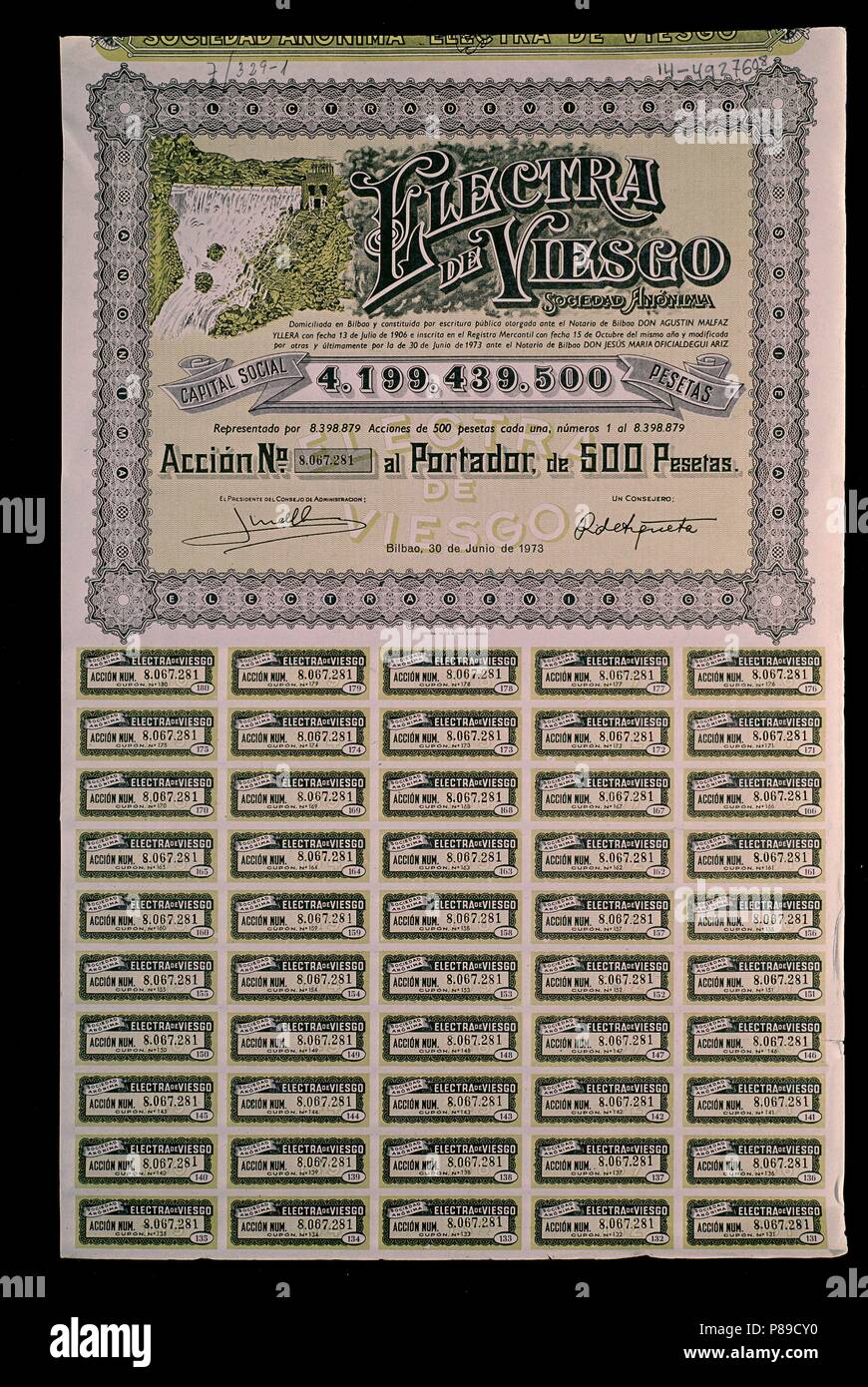 ACCION-Electra del Viesgo - BILBAO 3 /Giu/1973. Posizione: CONFEDERACION CAJAS DE AHORROS, MADRID, Spagna. Foto Stock