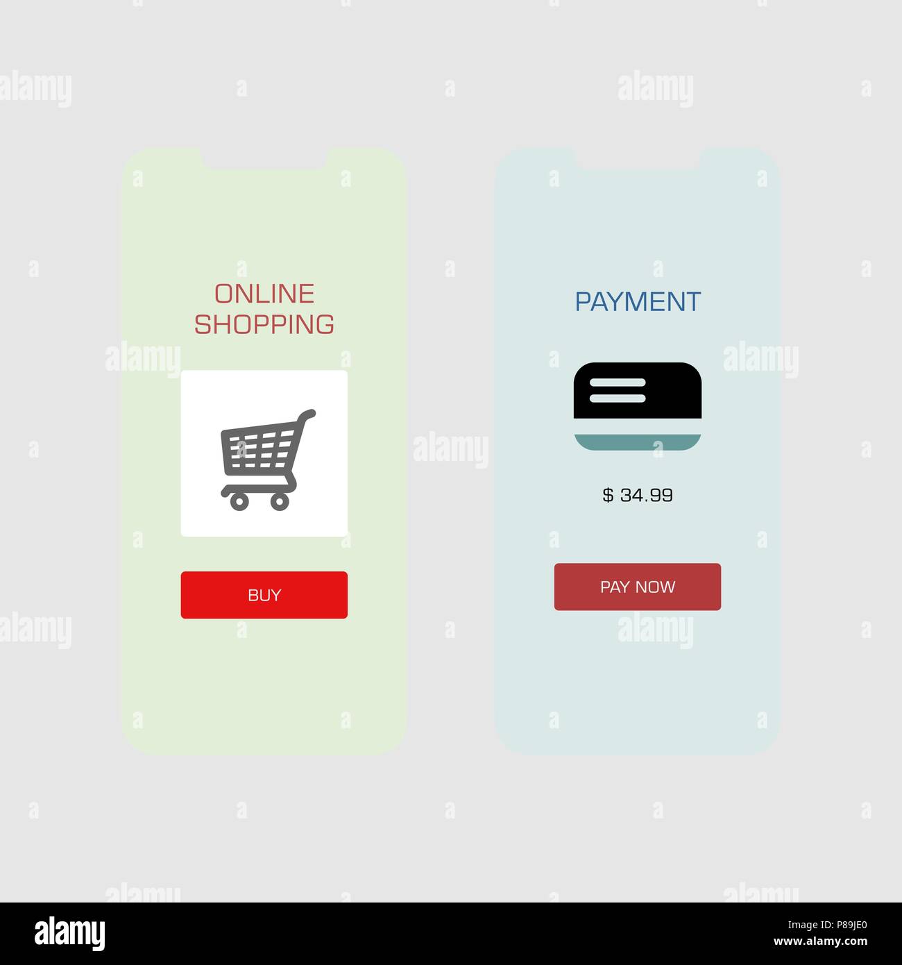 Lo schermo dello smartphone con shopping pagamenti applicazione ui stile piatto illustrazione. Illustrazione Vettoriale