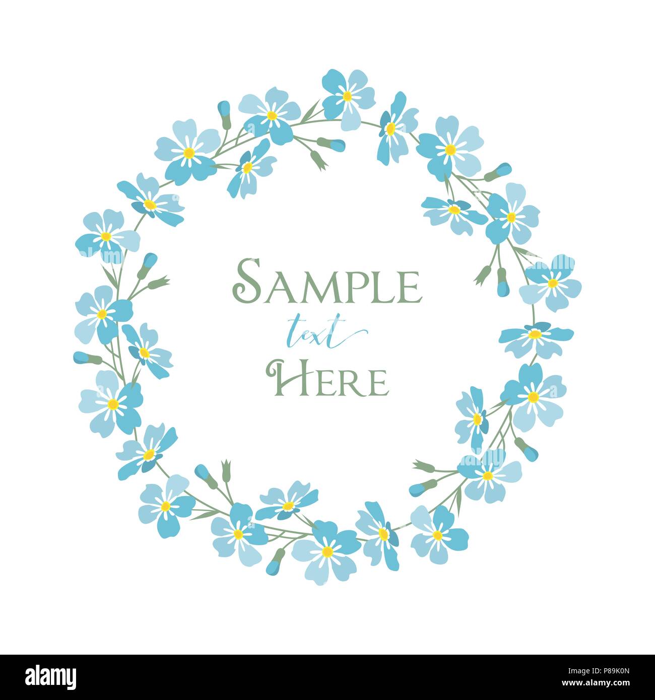 Illustrazione Vettoriale fiori blu. Ghirlanda di dimenticare blu-me-non fiori Illustrazione Vettoriale