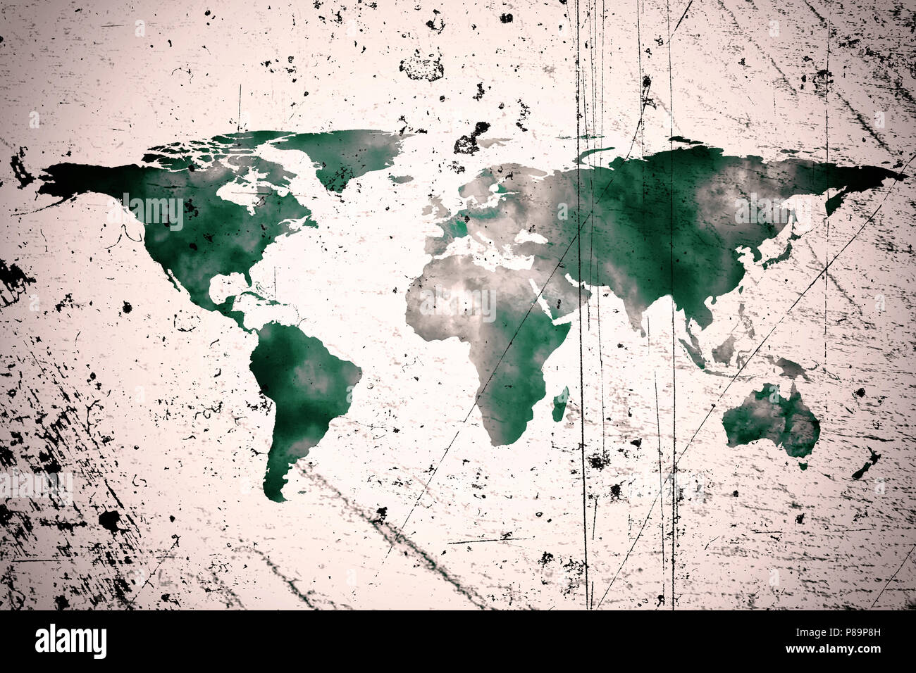 Immagine concettuale del mondo piatto mappa e fumo. La NASA mappa piatta del mondo immagine utilizzata per arredare questa immagine. Foto Stock