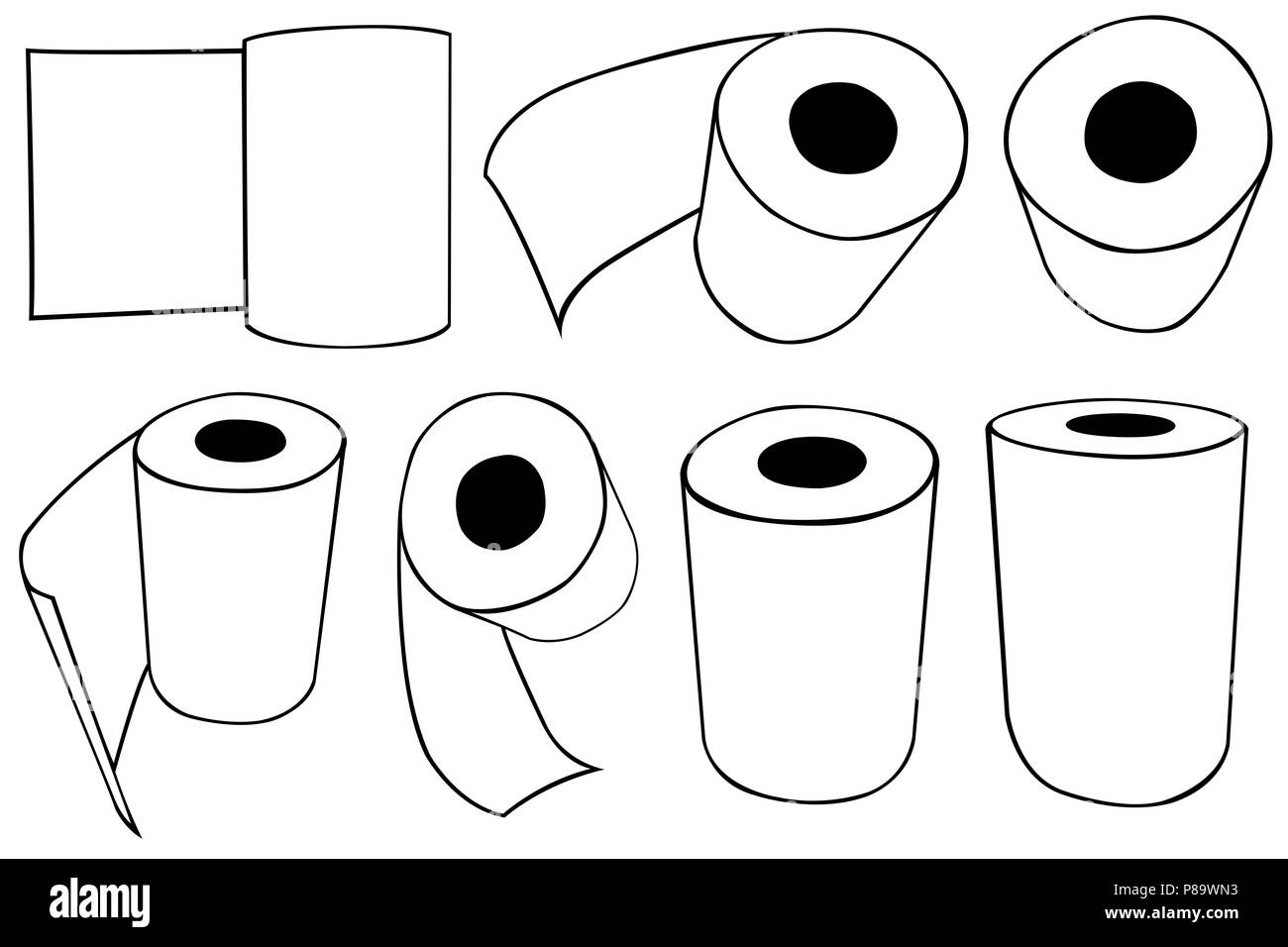 Rotoli di asciugamani di carta isolato su bianco Foto Stock