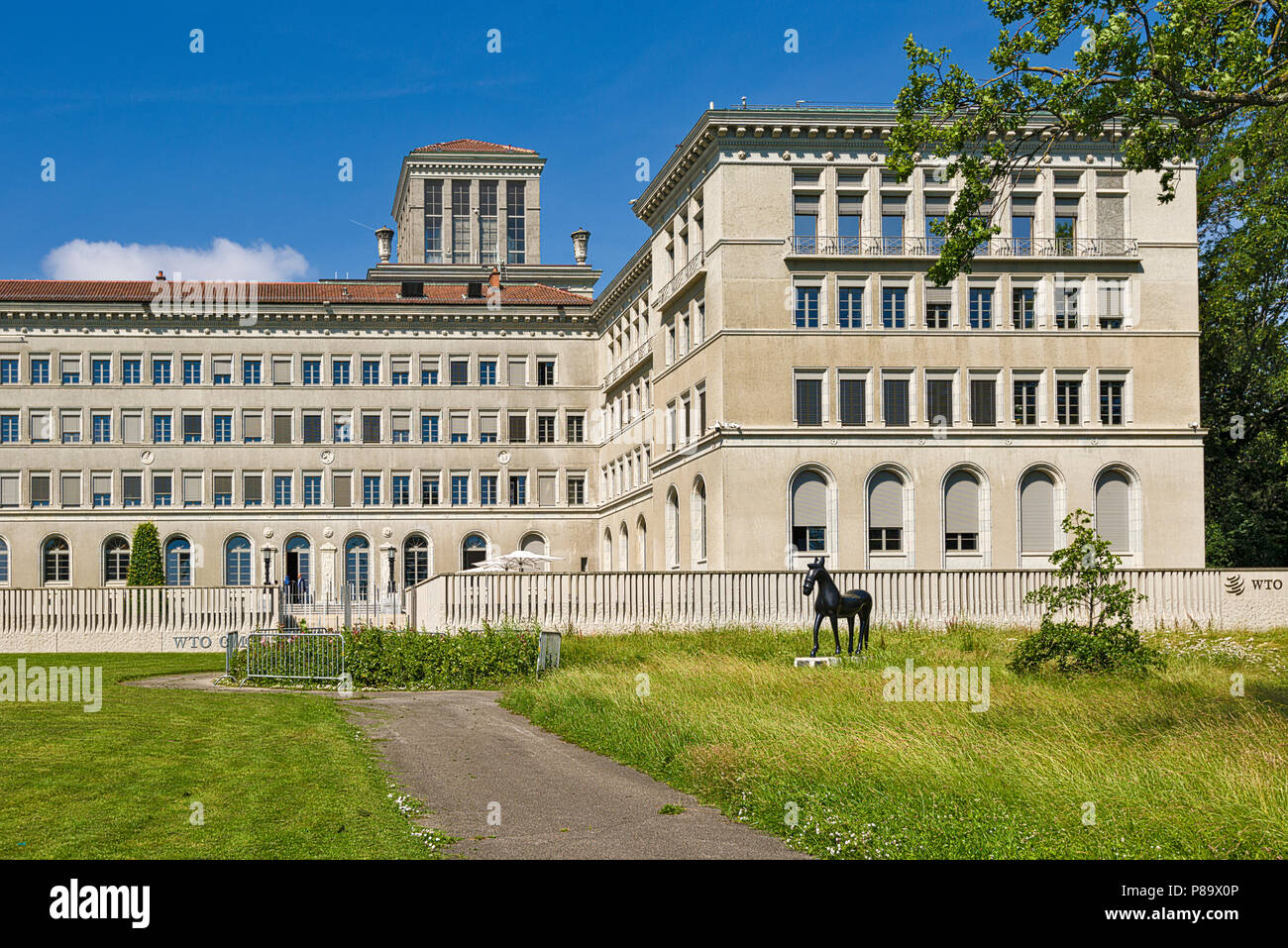 Ginevra, Svizzera - 10 giugno 2018 : La sede dell'Organizzazione mondiale del commercio (OMC) è situato nel centro William Rappard Foto Stock
